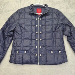 Ciao Milano Navy Blue Quilted Duck Down Puffer Jacket Crystal Embellished Medium